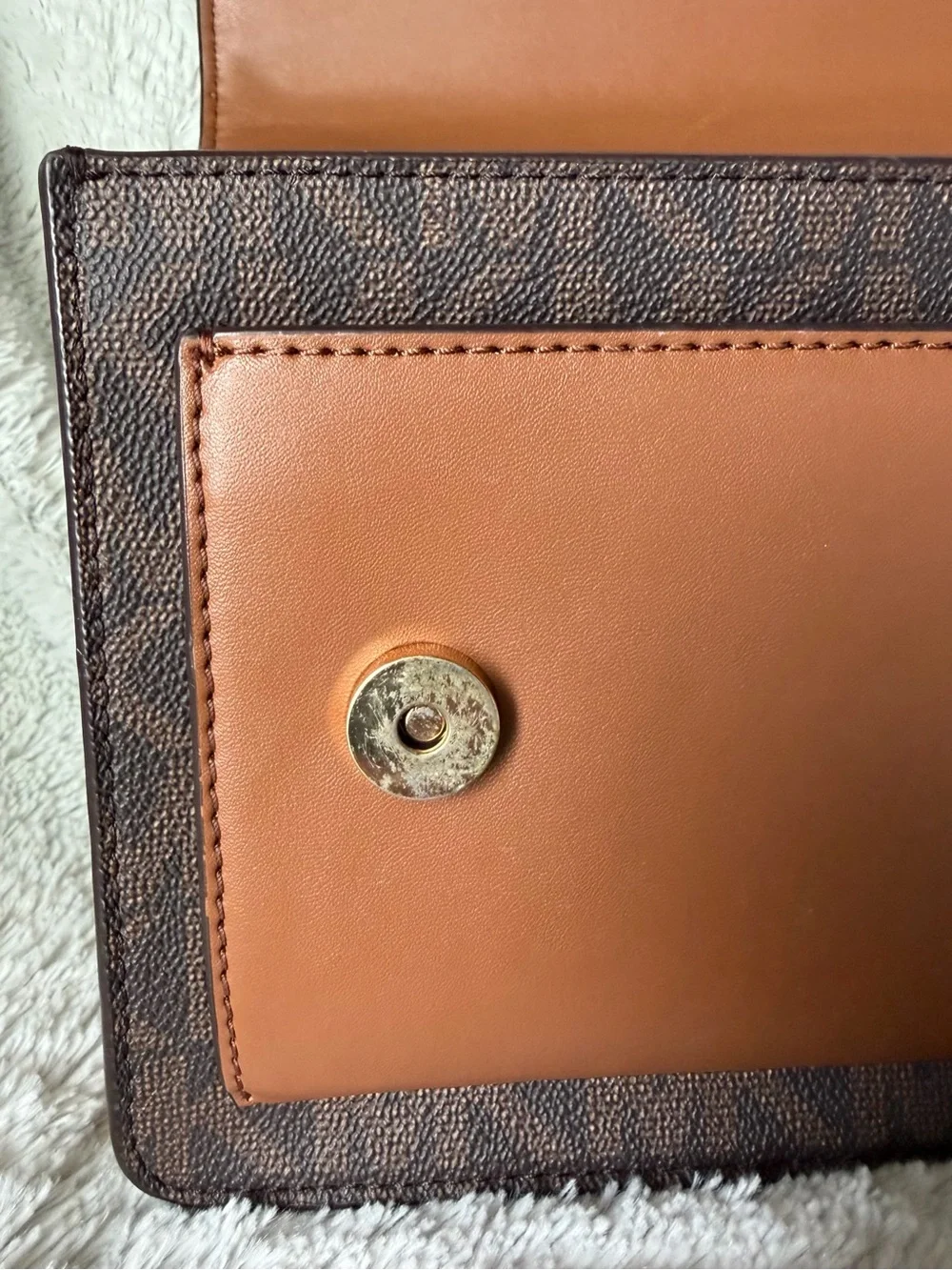 Michael Kors Brown Logo Crossbody with Gold Chain
